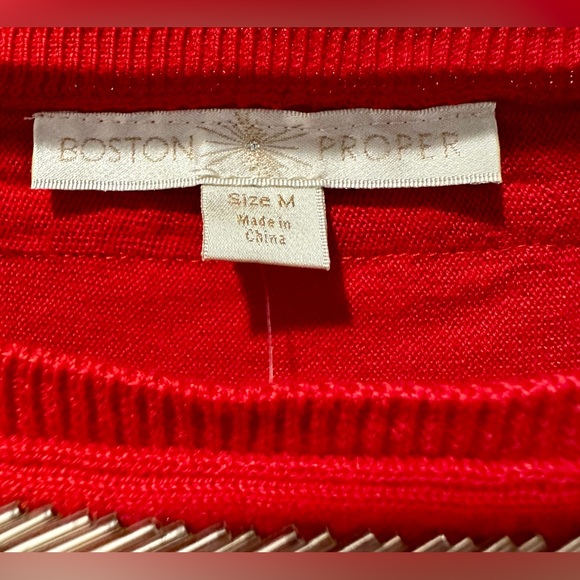 NWT Boston Proper Chevron Beaded Open Sleeve Sweater Heartthrob Red Holiday Glam - Picture 8 of 11